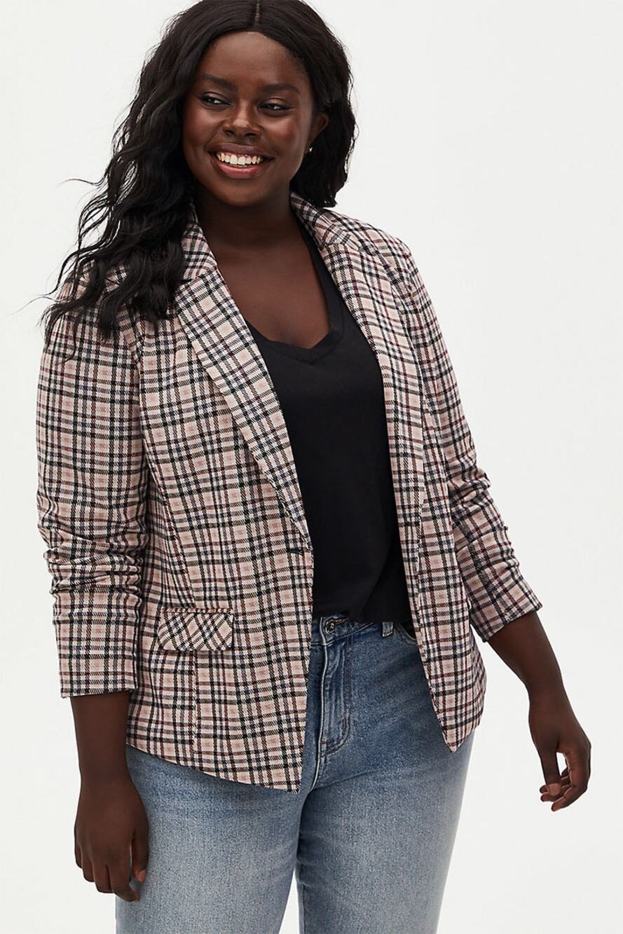 Torrid Studio Double knit 4 plaid blazer jacket sz 4X purple black plaid